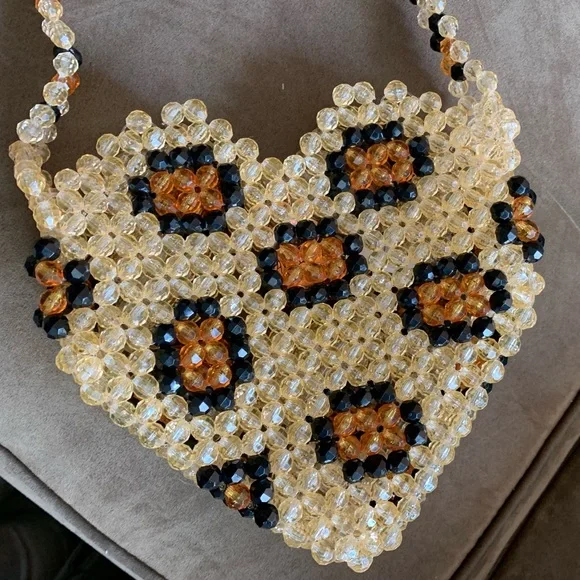 Susan Alexandra Leopard Heart Beaded Crossbody Shoulder Bag Purse - Picture 5 of 15